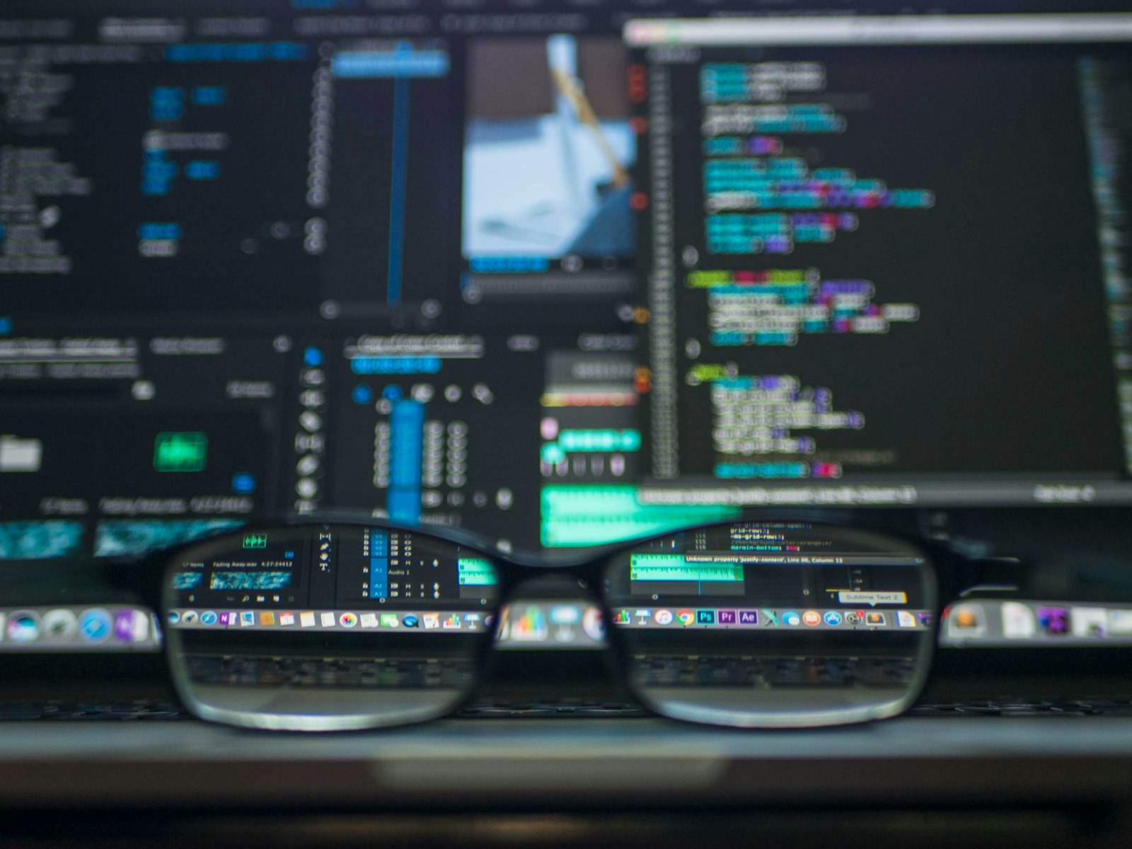laptop screen glowing in a dark tech workspace