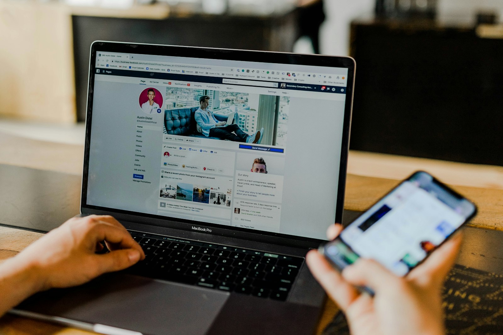 marketer working across a laptop and smartphone